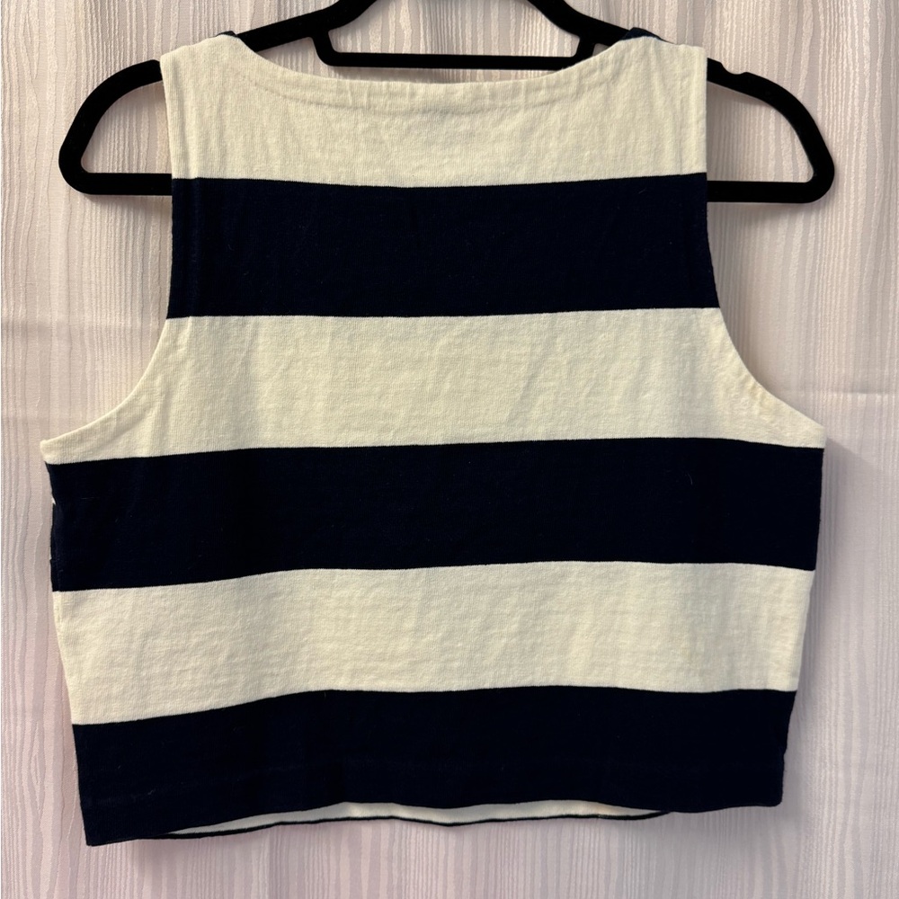 J. Crew Cream and Blue Sleeveless Crop Tank Top - Picture 2 of 3